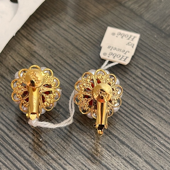 Vintage Hobe Orange and White Beaded Necklace and Clip Earring Set with Tags - Picture 5 of 17